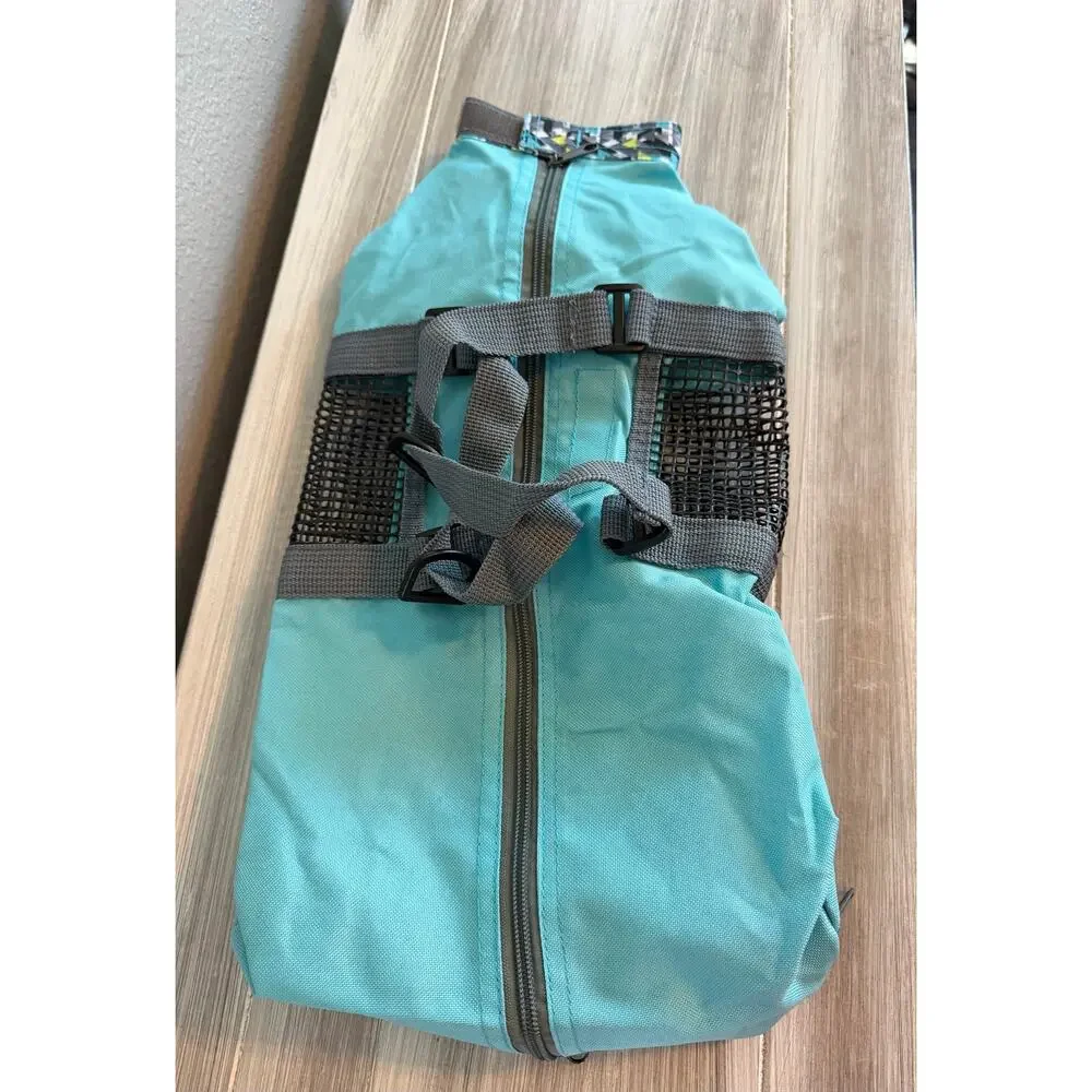Hello Mow & Wow Pet Grooming Carrier / Restraint Bag in teal and gray Size Small